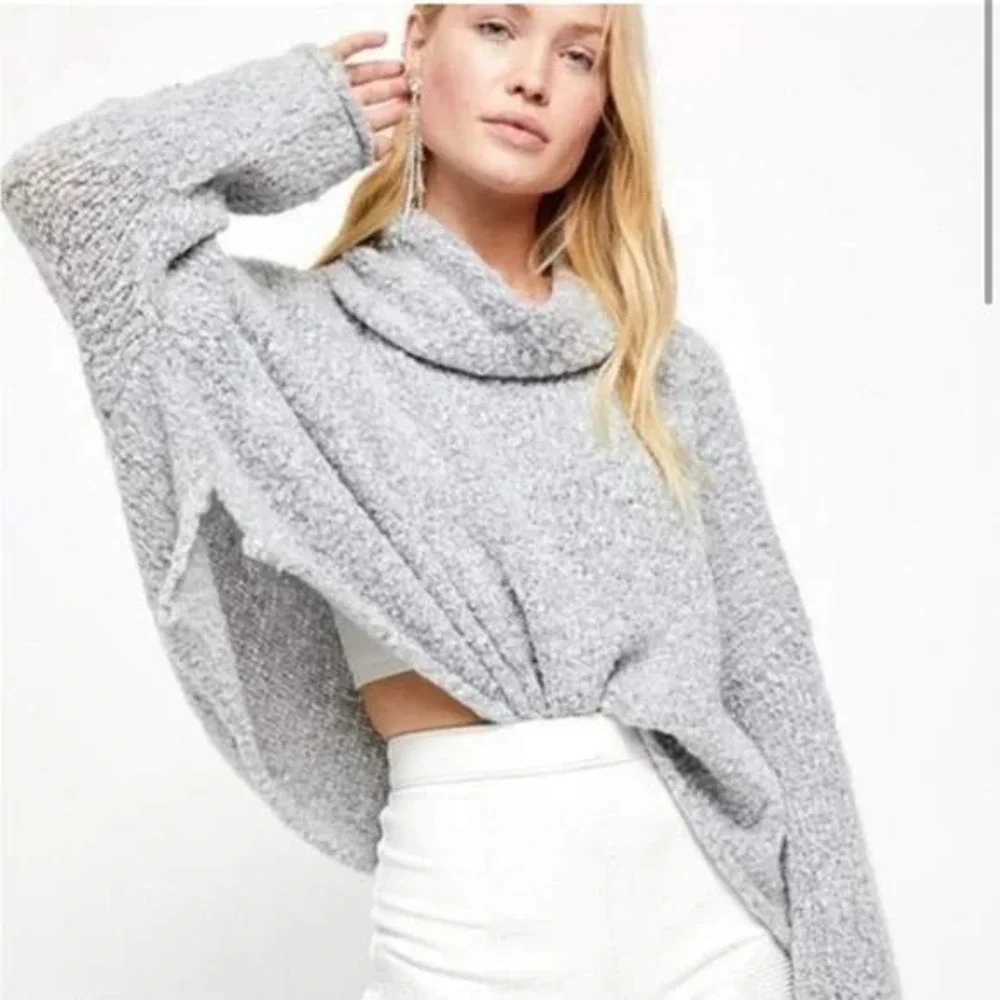 Free People BFF Marled Knit Cowl Neck‎ Oversized Pullover Sweater M Boho Cozy